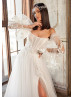 Beaded Ivory 3D Lace Glitter Tulle Lightweight Wedding Dress